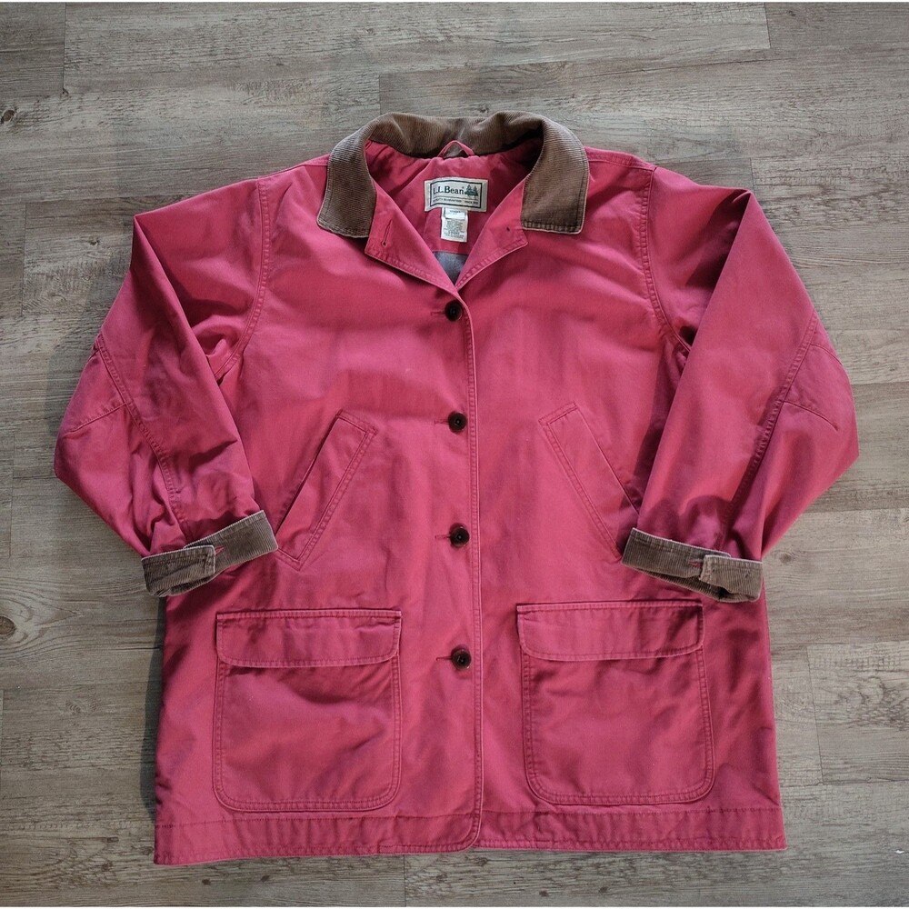 L.L.Bean Barn Coat Chore Jacket Womens 2X Red Cotton Corduroy Collar Utility